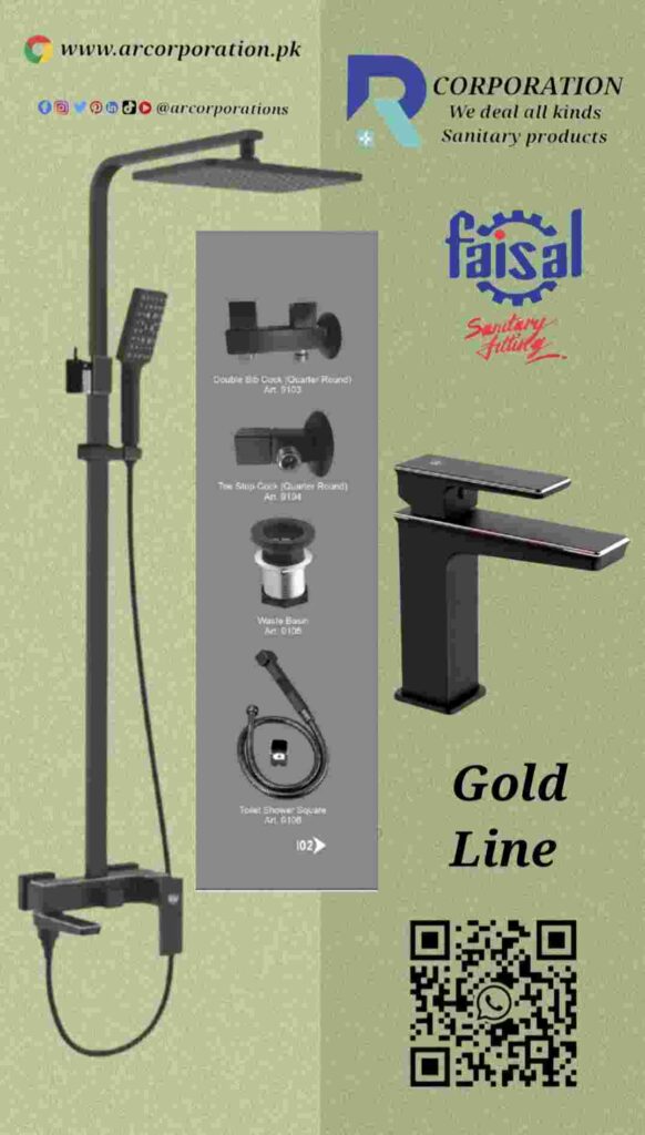 faisal-sanitary-black-gold-line-bath-lever-set-9107